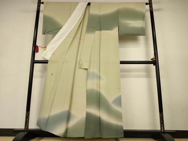 平和屋着物＊夏物　十日町　加賀草木友禅の第一人者　田村哲彦　訪問着　縦絽　遠山文　暈し染め　正絹　逸品　AABJ9177jd