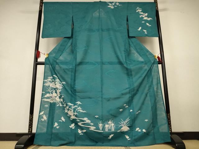 平和屋着物＊夏物　訪問着　友禅　雲重ね紋紗　茶屋辻文　ロング丈　正絹　逸品　AABJ9178jd