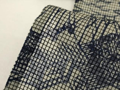 平和屋着物＊夏物　小紋　浴衣兼用　綿絹紅梅　本藍　風景文　絹綿　逸品　AABJ9179jd