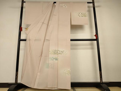 平和屋着物＊夏物　訪問着　絽　友禅　横段草花文　正絹　逸品　AABJ9183jd