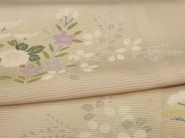 平和屋着物＊夏物　訪問着　絽　友禅　横段草花文　正絹　逸品　AABJ9183jd