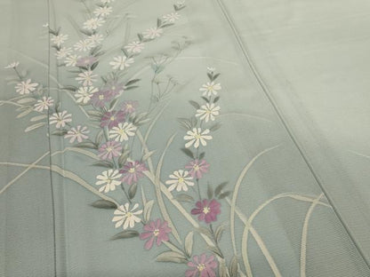 平和屋着物＊夏物　訪問着　手描き　草花文　暈し染め　正絹　逸品　AABJ9186jd