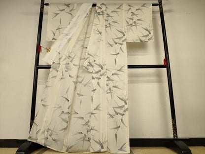 平和屋着物＊夏物　小紋　絽　枝葉文　正絹　逸品　AABJ9187jd