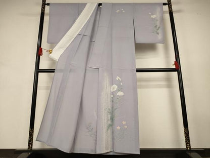 平和屋着物＊夏物　訪問着　絽　草花文　銀彩　正絹　逸品　AABJ9188jd