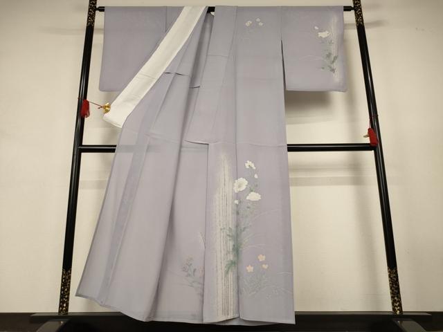 平和屋着物＊夏物　訪問着　絽　草花文　銀彩　正絹　逸品　AABJ9188jd