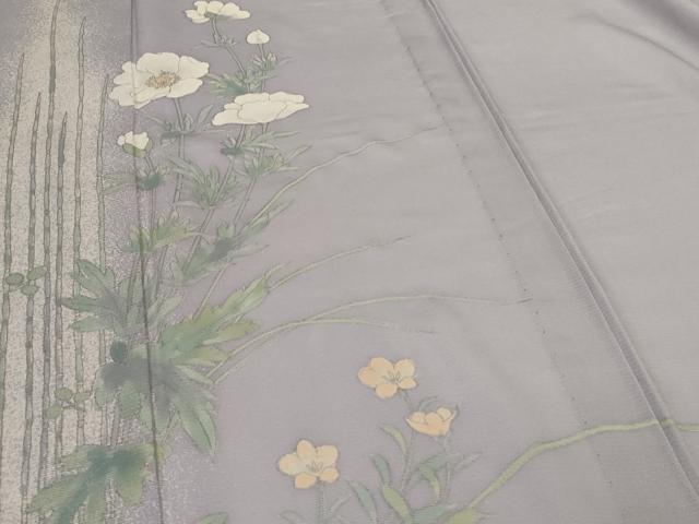 平和屋着物＊夏物　訪問着　絽　草花文　銀彩　正絹　逸品　AABJ9188jd