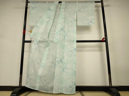平和屋着物＊夏物　小紋　絽　芝葉文　暈し染め　洗える着物　AABJ9191jd