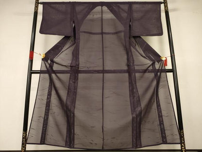 平和屋着物＊夏物　色無地　芝紋紗　黒紅色　正絹　逸品　AABJ9195jd