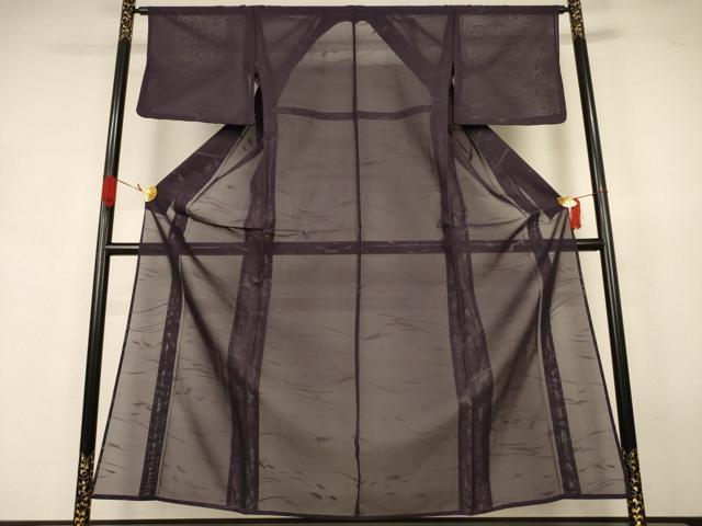 平和屋着物＊夏物　色無地　芝紋紗　黒紅色　正絹　逸品　AABJ9195jd
