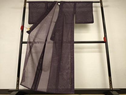 平和屋着物＊夏物　色無地　芝紋紗　黒紅色　正絹　逸品　AABJ9195jd