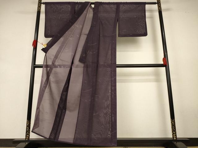 平和屋着物＊夏物　色無地　芝紋紗　黒紅色　正絹　逸品　AABJ9195jd