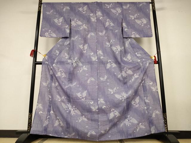 平和屋着物＊夏物　小紋　絽　舞蝶文　洗える着物　AABJ9196jd