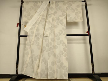 平和屋着物＊夏物　本場大島紬　夏大島　白大島　雪輪文　正絹　逸品　AABJ9199jd