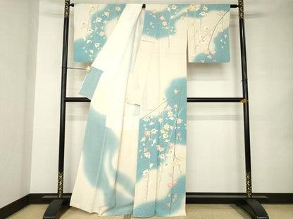 平和屋着物●訪問着　友禅　作家物　枝花文　暈し染め　正絹　逸品　AABJ9201ck