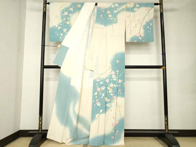 平和屋着物●訪問着　友禅　作家物　枝花文　暈し染め　正絹　逸品　AABJ9201ck