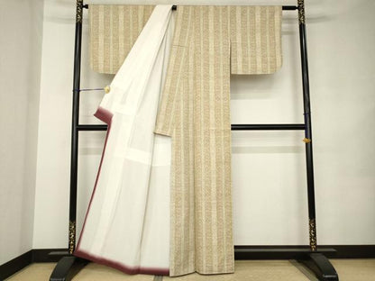 平和屋着物●上質な紬　縞　正絹　逸品　AABJ9205ck