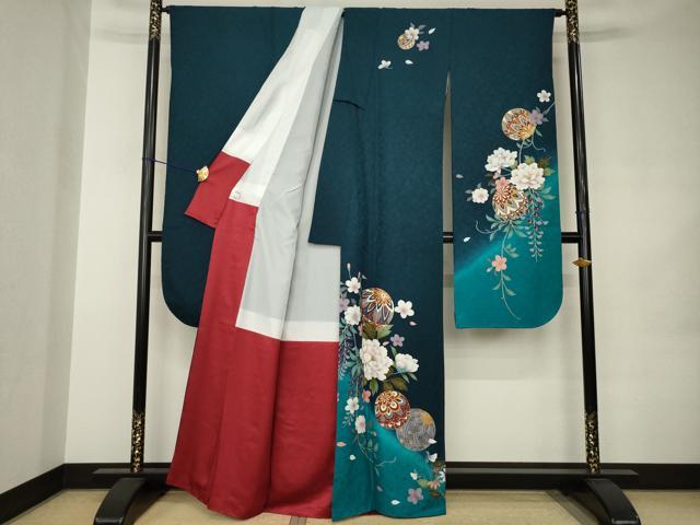 平和屋着物●豪華振袖　花毬文　暈し染め　金彩　京都きもの友禅扱い　正絹　逸品　AABJ9207ck