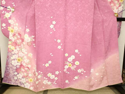 平和屋着物●豪華振袖　舞桜　暈し染め　正絹　逸品　AABJ9208ck