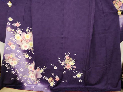 平和屋着物●豪華振袖　舞桜文　暈し染め　金彩　ロング丈　正絹　逸品　AABJ9212ck