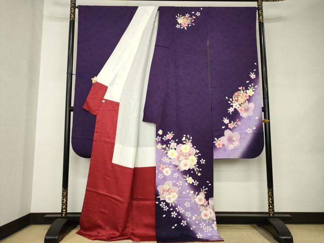 平和屋着物●豪華振袖　舞桜文　暈し染め　金彩　ロング丈　正絹　逸品　AABJ9212ck