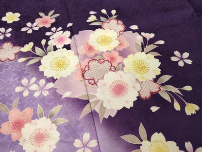 平和屋着物●豪華振袖　舞桜文　暈し染め　金彩　ロング丈　正絹　逸品　AABJ9212ck