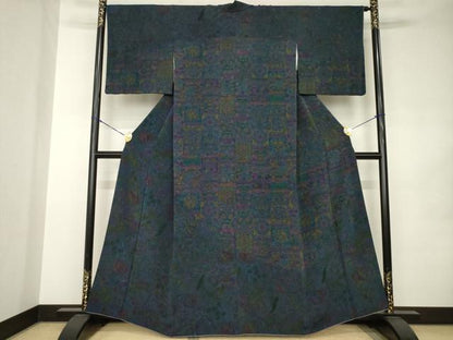 平和屋着物●前田仁仙　仁仙更紗　訪問着　更紗花文　鬼しぼ縮緬　正絹　逸品　AABJ9216ck