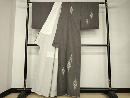 平和屋着物●訪問着　総刺繍　花菱文　反端付き　正絹　逸品　AABJ9218ck
