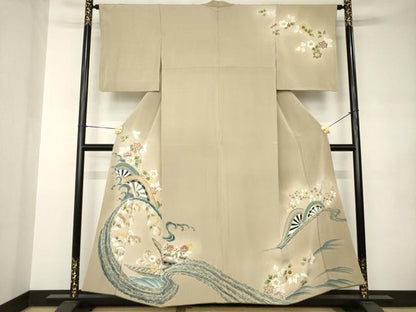 平和屋着物●創業130年　江戸染繍友禅　大彦　訪問着　刺繍　立波源氏車文　金彩　正絹　逸品　AABJ9221ck