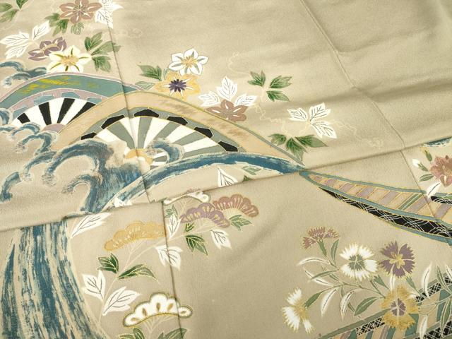 平和屋着物●創業130年　江戸染繍友禅　大彦　訪問着　刺繍　立波源氏車文　金彩　正絹　逸品　AABJ9221ck