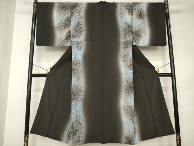 平和屋着物●男性　小紋　墨流し間道　正絹　逸品　AABJ9224ck