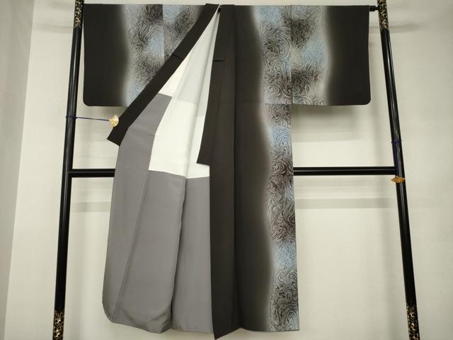 平和屋着物●男性　小紋　墨流し間道　正絹　逸品　AABJ9224ck