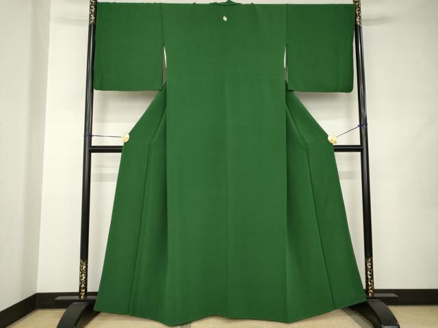平和屋着物●上質な色無地　紋意匠　千歳緑色　正絹　逸品　AABJ9229ck