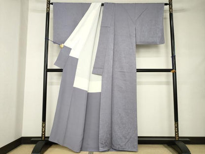 平和屋着物●上質な色無地　鹿　鶴　薄鼠色　正絹　逸品　AABJ9230ck