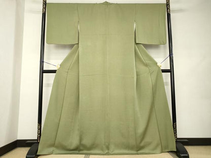 平和屋着物●上質な色無地　国防色　正絹　逸品　AABJ9232ck