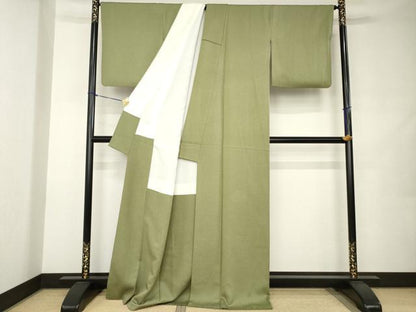 平和屋着物●上質な色無地　国防色　正絹　逸品　AABJ9232ck