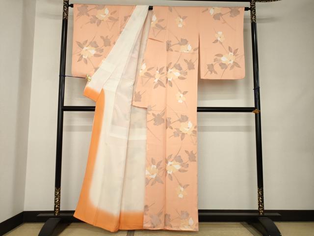 平和屋着物●上質な小紋　地紋起こし　枝花文　正絹　逸品　AABJ9234ck