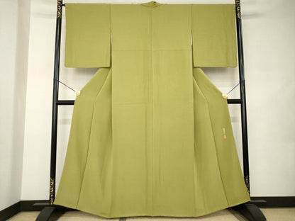 平和屋着物●本草木染作家　瑞鳳　色無地　抹茶色　正絹　逸品　AABJ9235ck