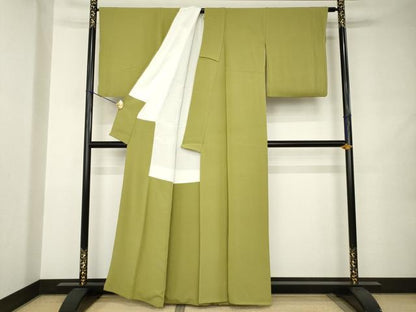 平和屋着物●本草木染作家　瑞鳳　色無地　抹茶色　正絹　逸品　AABJ9235ck