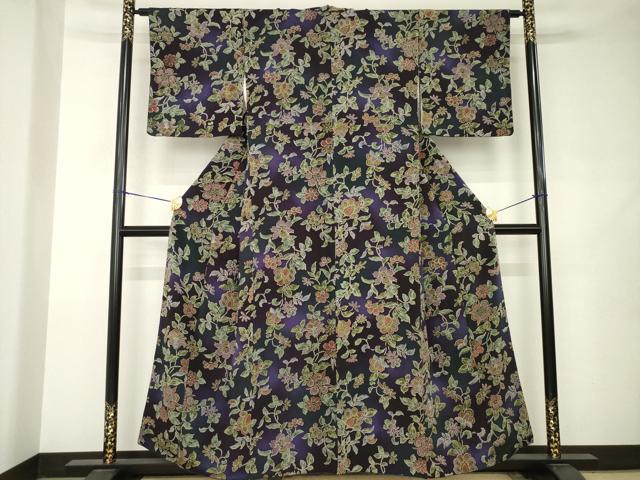 平和屋着物●上質な小紋　更紗花文　鬼しぼ縮緬　正絹　逸品　AABJ9236ck