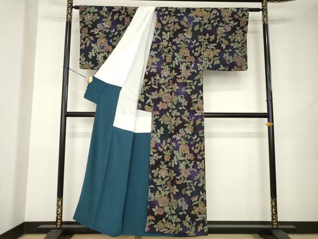 平和屋着物●上質な小紋　更紗花文　鬼しぼ縮緬　正絹　逸品　AABJ9236ck