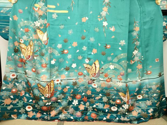 平和屋着物●女優・後藤久美子ブランド　振袖　駒刺繍　花蝶文　正絹　逸品　AABJ9239ck