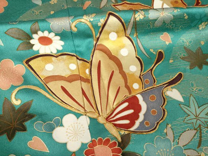 平和屋着物●女優・後藤久美子ブランド　振袖　駒刺繍　花蝶文　正絹　逸品　AABJ9239ck
