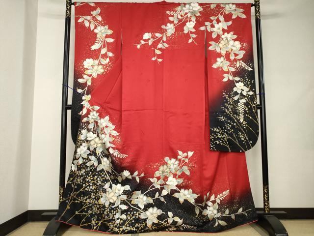 平和屋着物●豪華振袖　枝垂れ花文　暈し染め　金銀彩　正絹　逸品　AABJ9240ck
