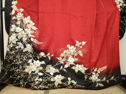 平和屋着物●豪華振袖　枝垂れ花文　暈し染め　金銀彩　正絹　逸品　AABJ9240ck