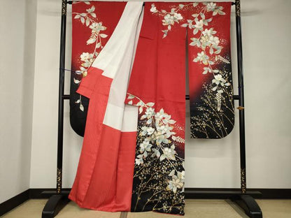 平和屋着物●豪華振袖　枝垂れ花文　暈し染め　金銀彩　正絹　逸品　AABJ9240ck