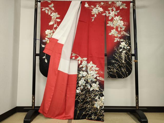 平和屋着物●豪華振袖　枝垂れ花文　暈し染め　金銀彩　正絹　逸品　AABJ9240ck