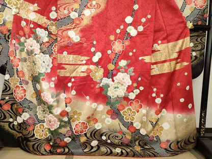 平和屋着物●豪華振袖　駒刺繍　枝花文　暈し染め　金彩　正絹　逸品　AABJ9241ck