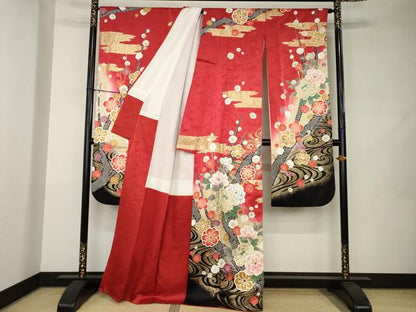 平和屋着物●豪華振袖　駒刺繍　枝花文　暈し染め　金彩　正絹　逸品　AABJ9241ck