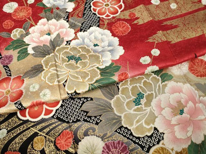 平和屋着物●豪華振袖　駒刺繍　枝花文　暈し染め　金彩　正絹　逸品　AABJ9241ck