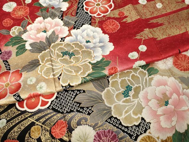 平和屋着物●豪華振袖　駒刺繍　枝花文　暈し染め　金彩　正絹　逸品　AABJ9241ck